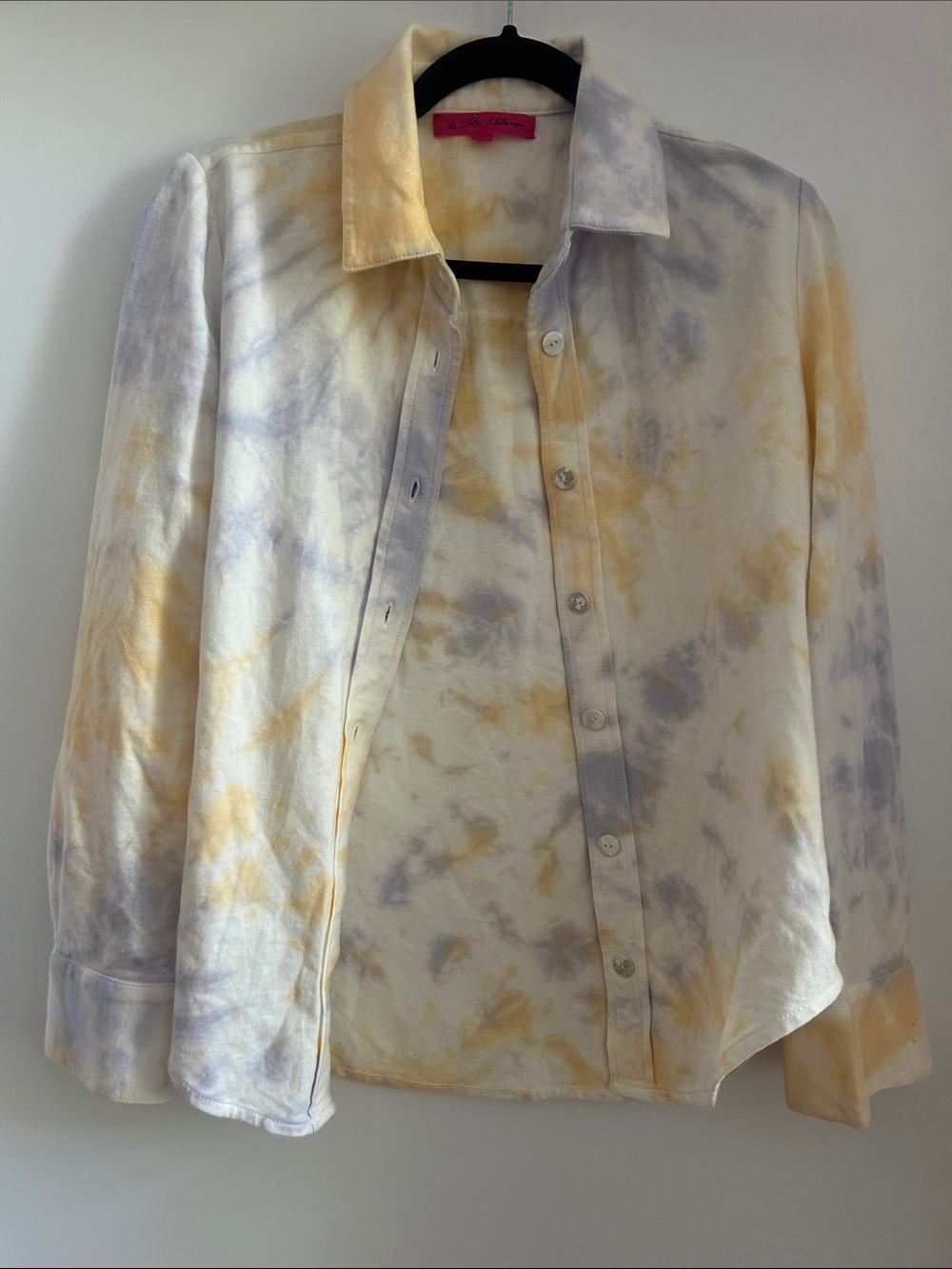 ELDER STATESMAN Tie-Dye Button-Up Shirt in Yellow & Light Purple